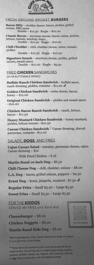 Cluck Cluck Moo's Menu