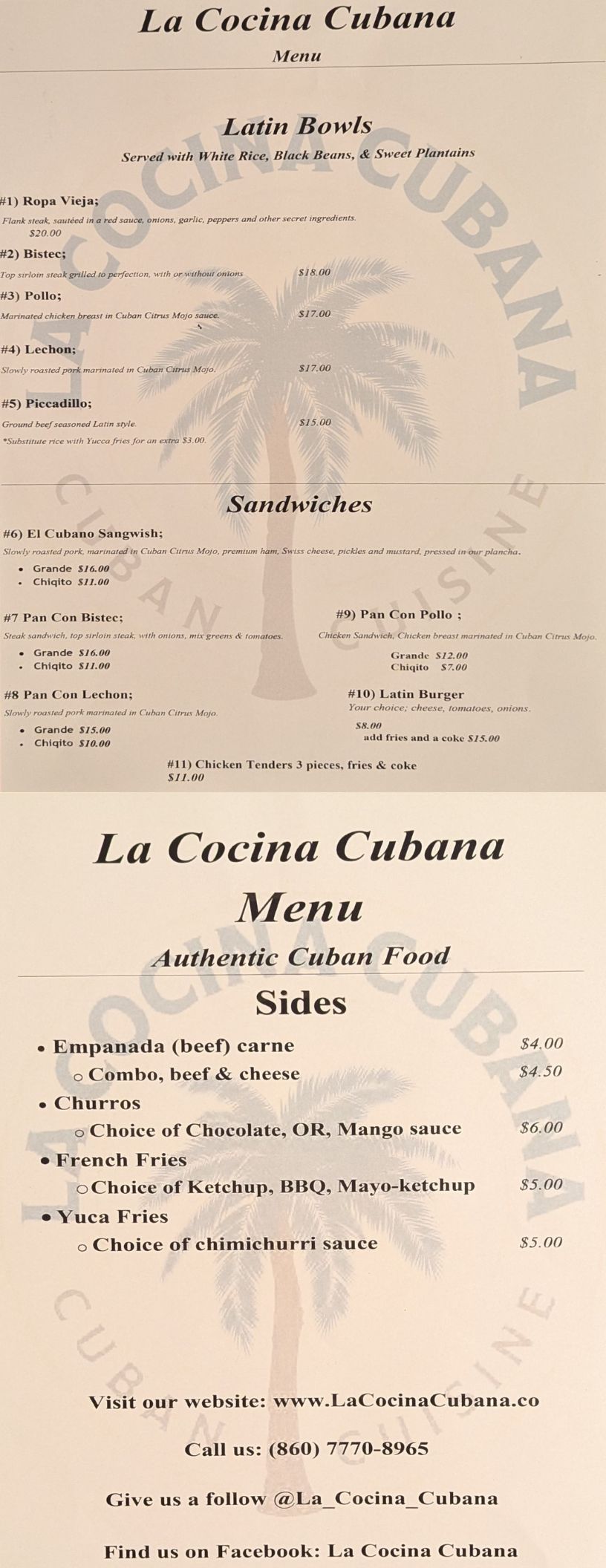 La Cocina Cubana Menu