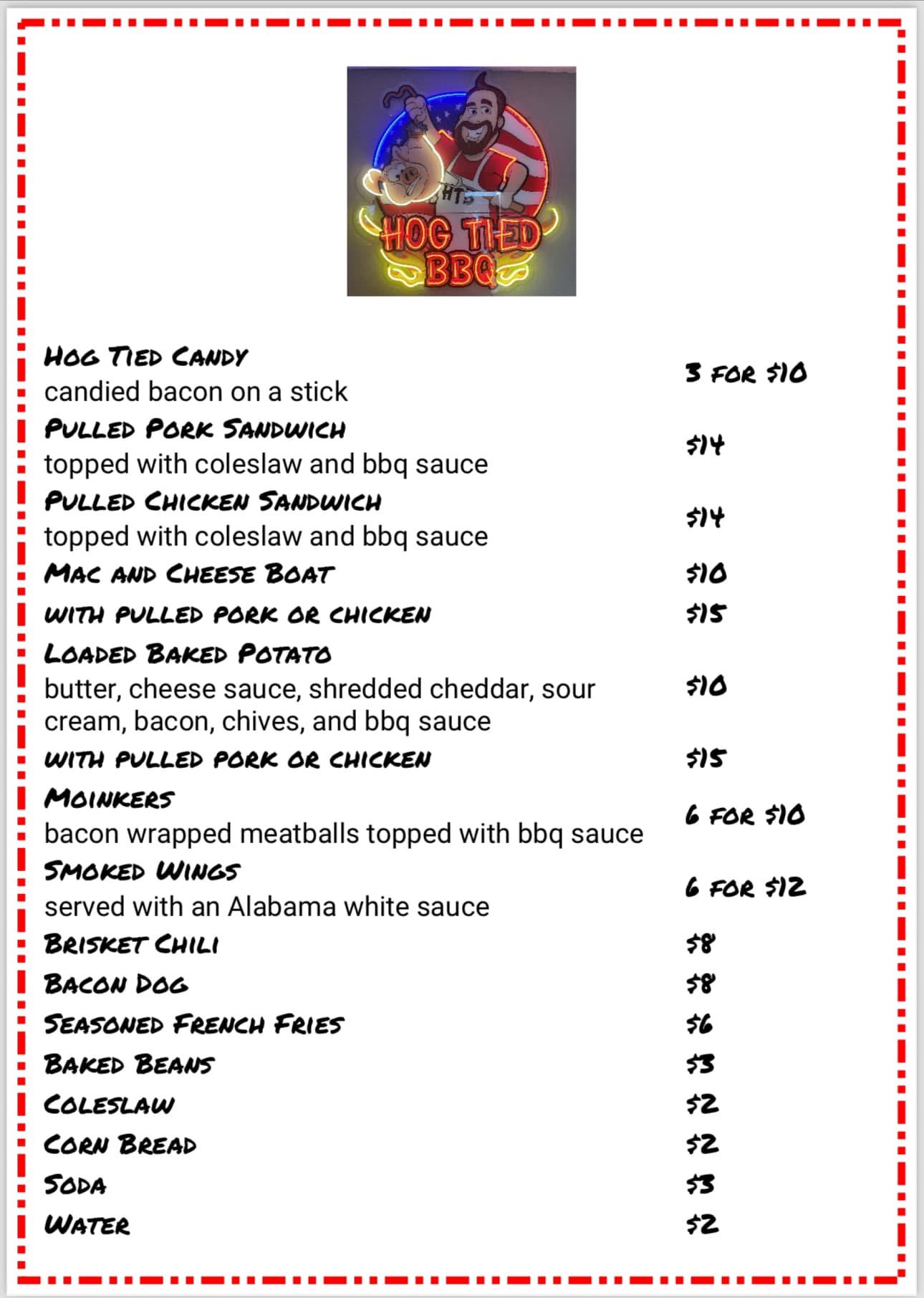 Hog Tied bbq Menu